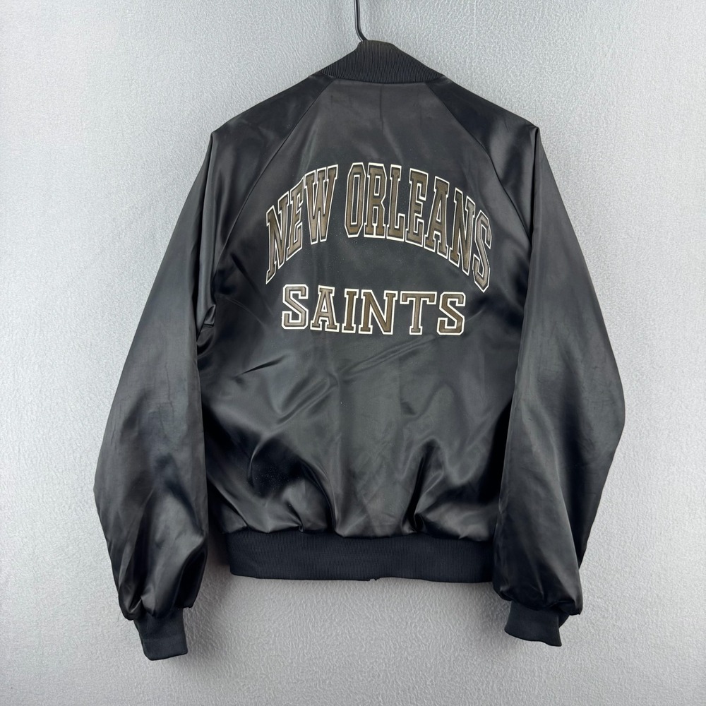 Vintage New Orleans Saints Jacket Mens Medium Black 80s 90s Bomber Chalk Line
